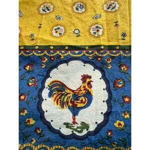 Vintage Style French Country Rooster Tablecloth Yellow Blue Floral Cotton 60x90